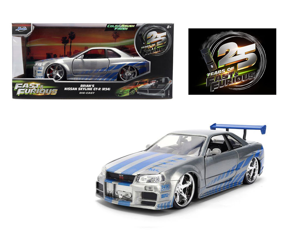 Jada 1:24 Brian’s 2002 Nissan Skyline GT-R34 – Silver- Fast &amp; Furious 25 Year Anniversary
