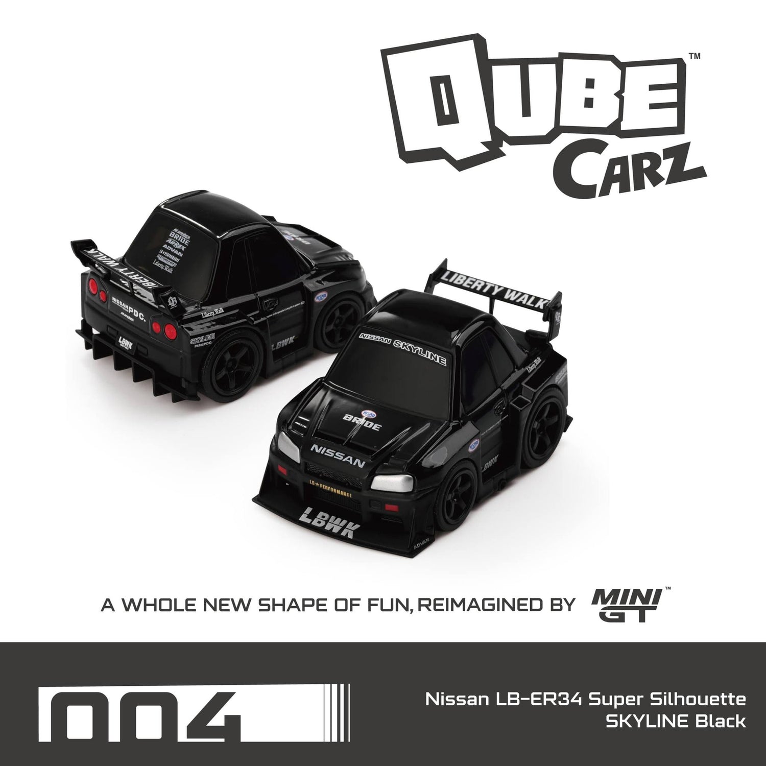 Mini GT Qube Carz Series 1 Liberty Walk Nissan LB-ER34 Super Silhouette SKYLINE Black