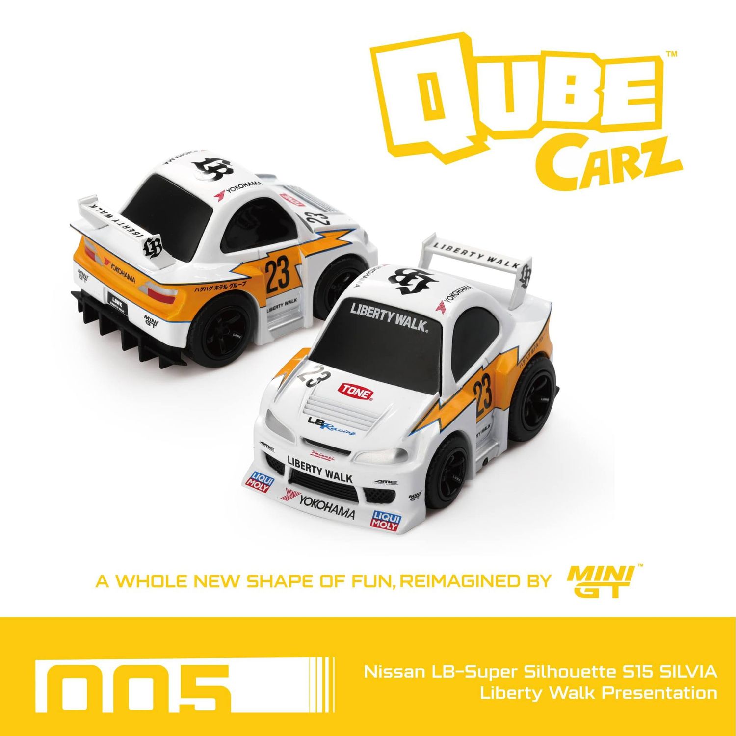Mini GT Qube Carz Series 1 Liberty Walk Nissan LB-Super Silhouette S15 SILVIA Liberty Walk Presentation