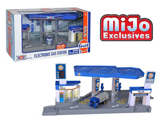 Motormax 1:64 Diorama GULF Gas Station with Gas Tanker Try-Me Sound &amp; Light