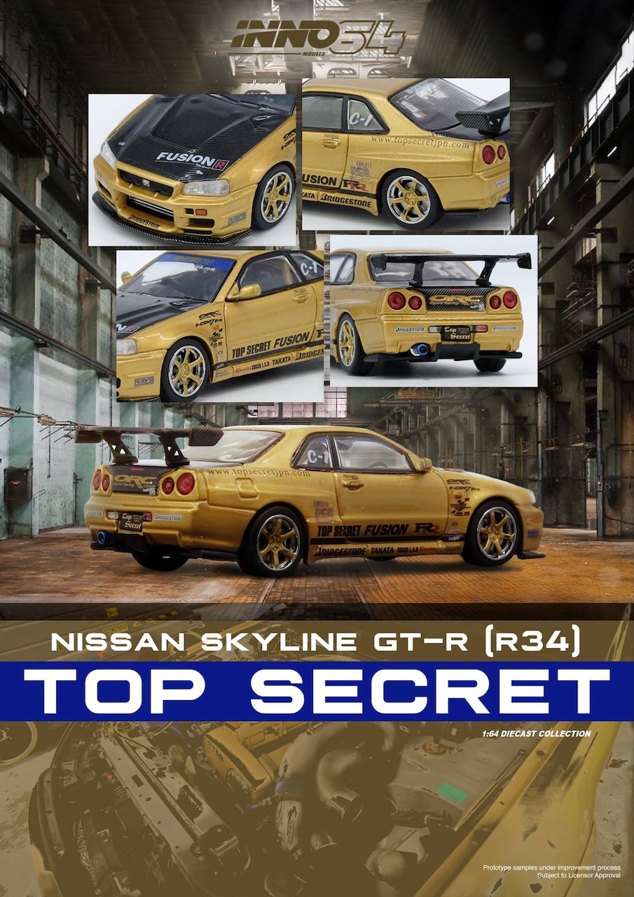 INNO64 1/64 TOP SECRET  (R34) GT-R GOLD