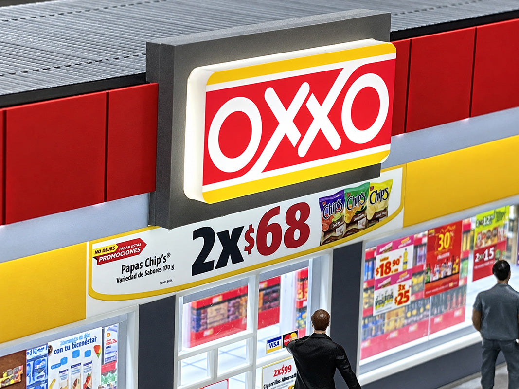 (COMING SOON) AMERICAN DIORAMA 1:64 OXXO Convenient Store Illuminated LED Light (11.2″L x 11.8″W x 3.2″H)