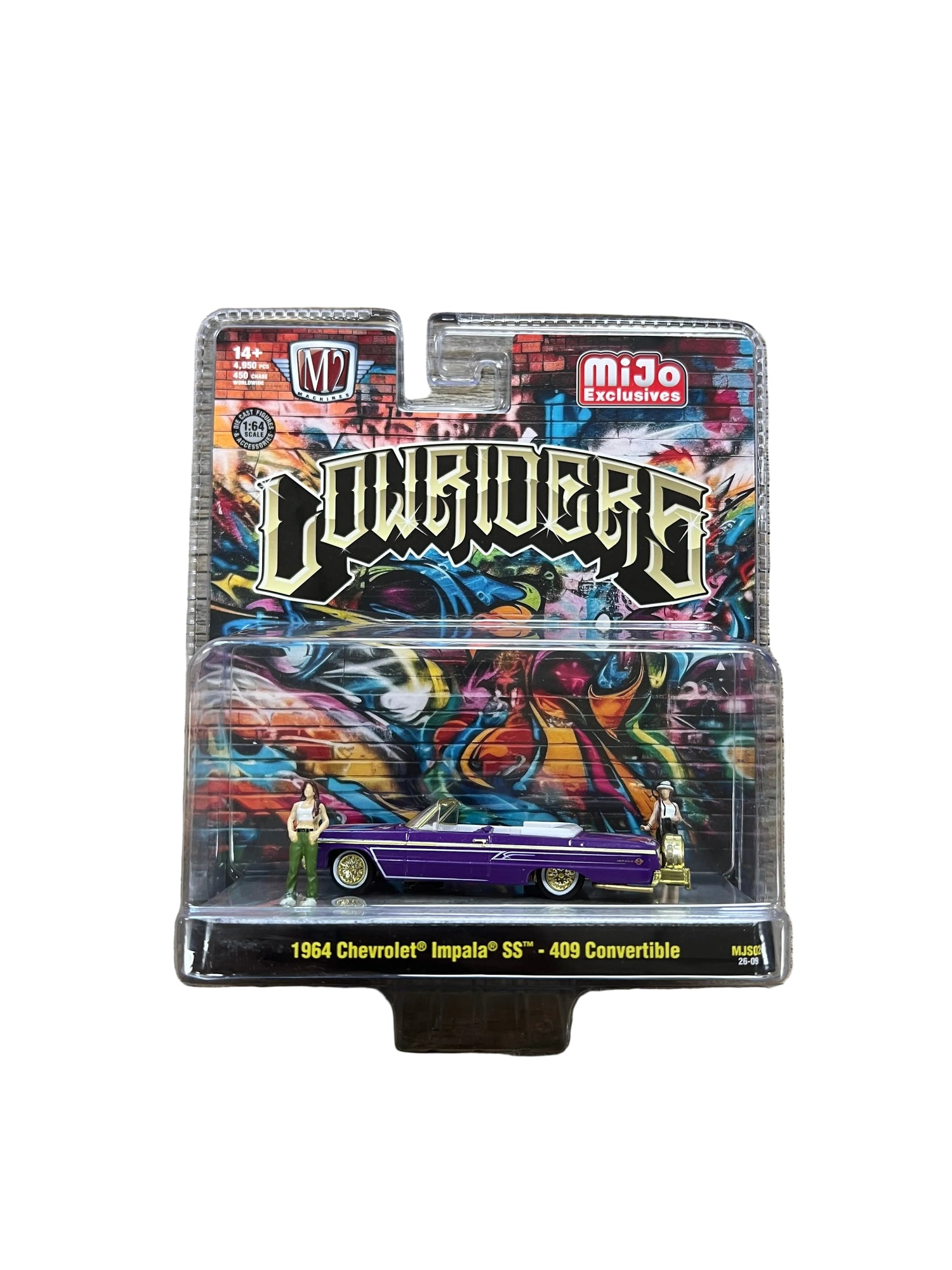 M2 Machines 1:64 Diorama Series 1964 Chevrolet Impala SS Convertible Top-Down Lowriders with 2 Ladies Figures – Metallic Purple – Mijo Exclusives