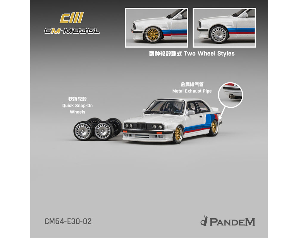 (COMING SOON) CM MODEL 1/64 BMW M3 E30 Alpine Pandem – White with M Tri-Stripes- Limited Edition