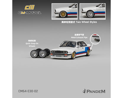 (COMING SOON) CM MODEL 1/64 BMW M3 E30 Alpine Pandem – White with M Tri-Stripes- Limited Edition