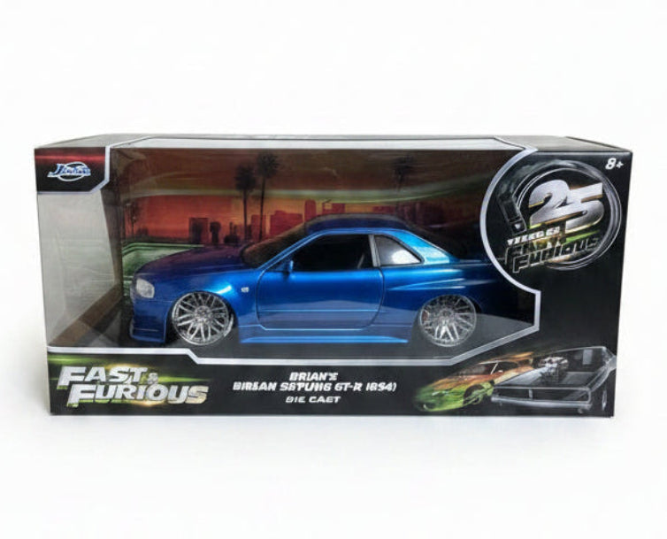 Jada 1:24 Brian’s 2002 Nissan Skyline GT-R R34 (Blue)   Fast &amp; Furious 25 Year Anniversary