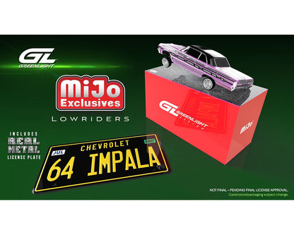(COMING SOON) GREENLIGHT 1:64 Lowriders 1963 Chevrolet Impala SS w/ Mini Metal License Plate – Candy Purple – Mijo Exclusives