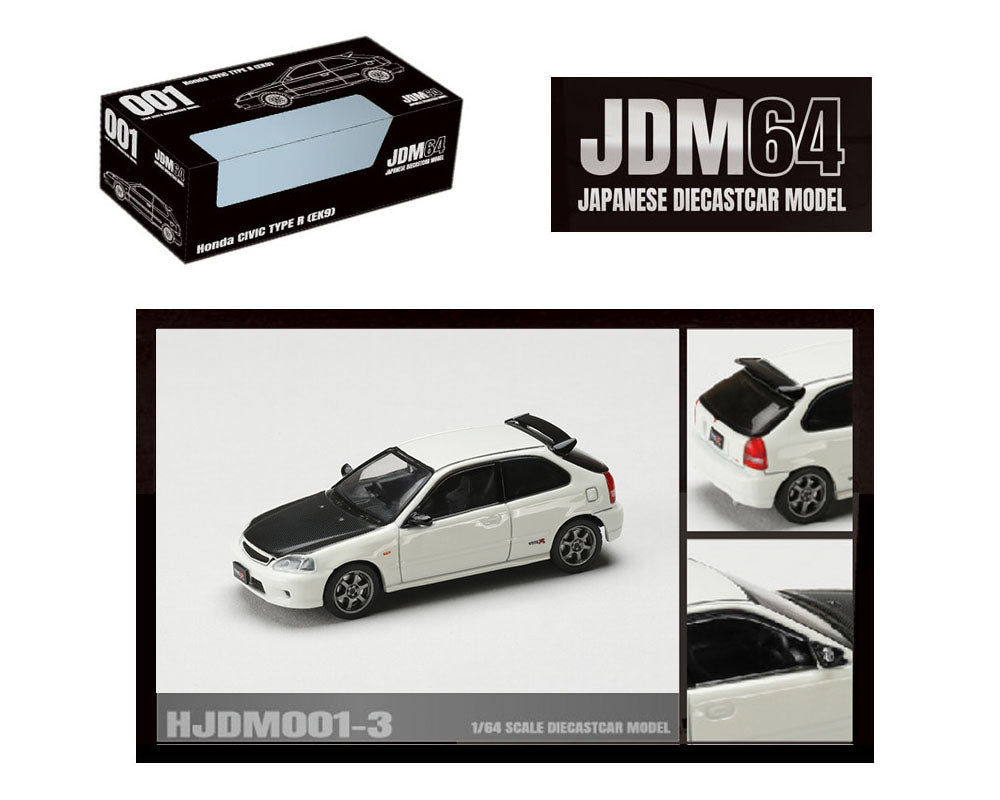 (PRE ORDER) HOBBY JAPAN 1/64 Honda Civic Type R (EK9) JDM Style – Championship White with Carbon Hood – JDM64