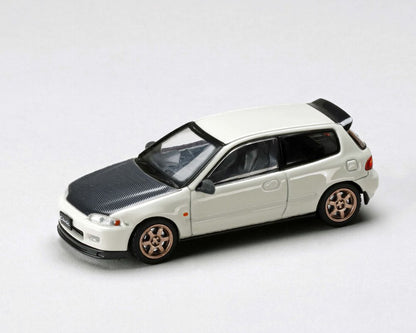 HOBBY JAPAN 1/64 Honda Civic (EG6) SIR-II JDM Style – Frost White with Carbon Hood – JDM64