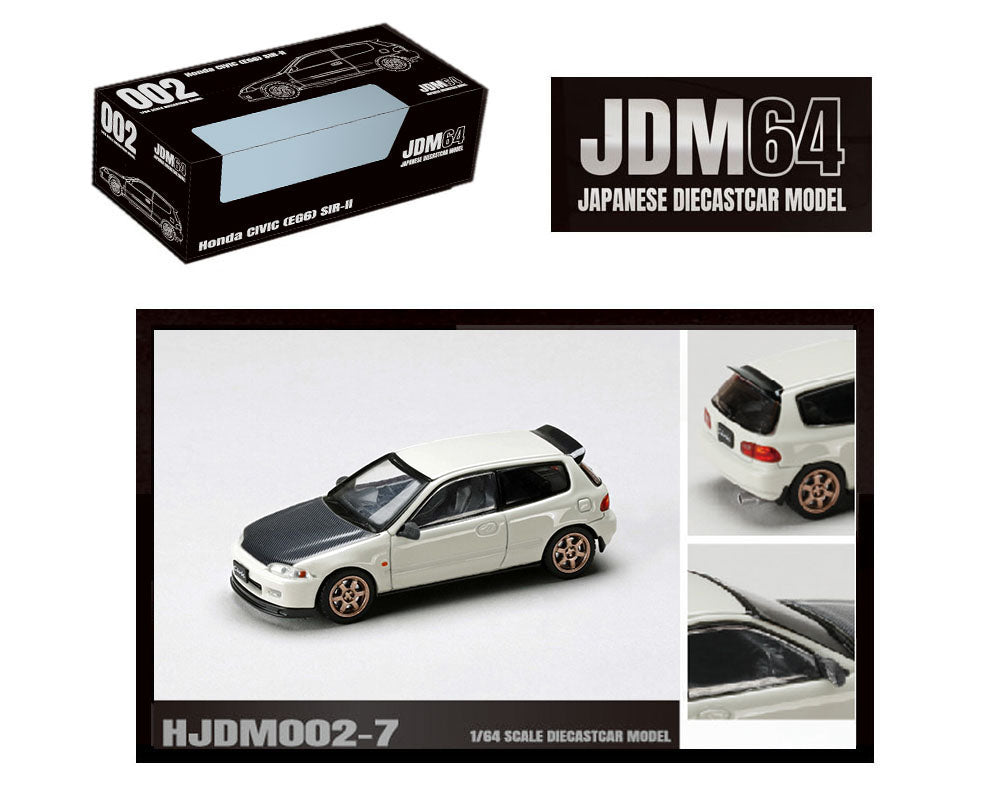 (PRE ORDER) HOBBY JAPAN 1/64 Honda Civic (EG6) SIR-II JDM Style – Frost White with Carbon Hood – JDM64