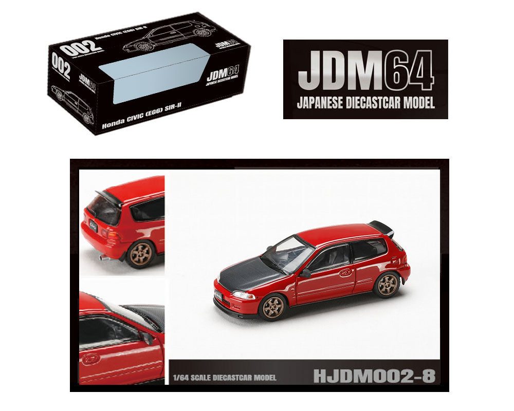 HOBBY JAPAN 1/64 Honda Civic (EG6) SIR-II JDM Style – Milano Red with Carbon Hood – JDM64