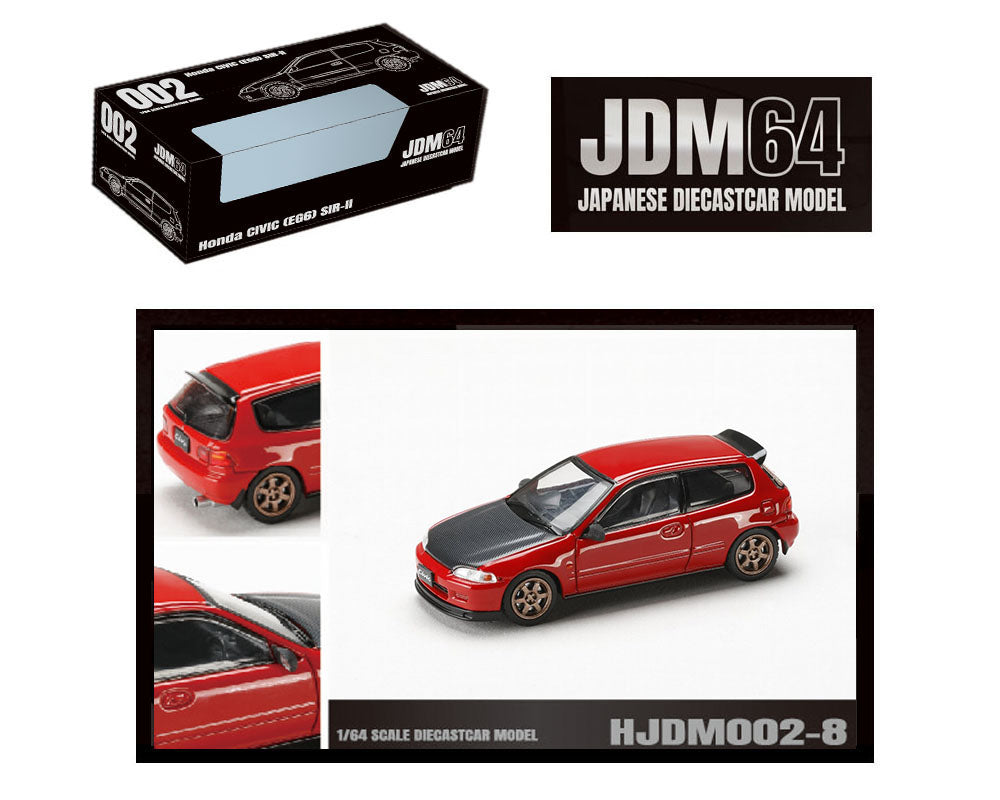 (PRE ORDER) HOBBY JAPAN 1/64 Honda Civic (EG6) SIR-II JDM Style – Milano Red with Carbon Hood – JDM64