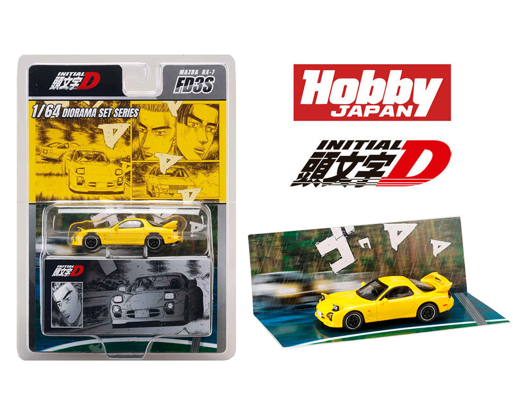 (COMING SOON) HOBBY JAPAN 1/64 Initial D Diorama Set Series MAZDA RX-7 (FD3S) Project D Keisuke Takahashi VS Wataru Akiyama