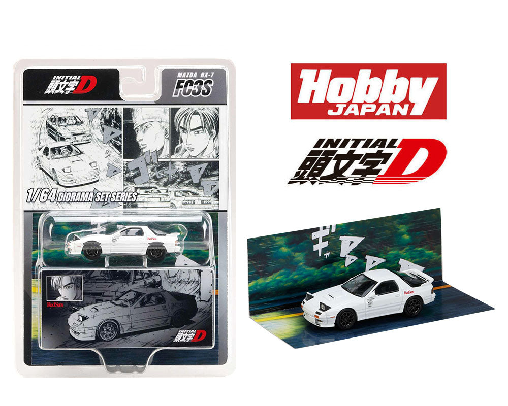 (COMING SOON) HOBBY JAPAN 1/64 Initial D Diorama Set Series Mazda RX-7 (FC3S) RedSuns Initial D Ryosuke Takahashi VS Kyoichi Sudou