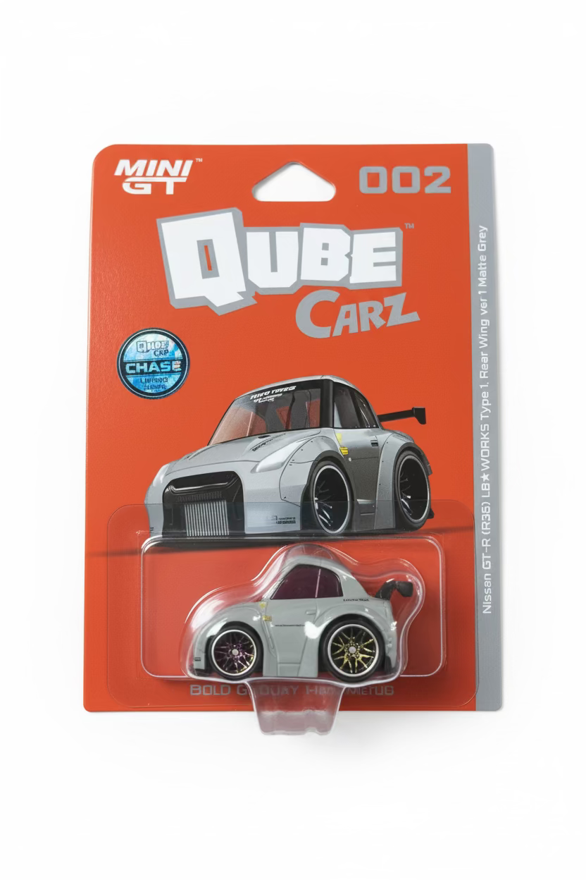 MINI GT QUBE CARZ NISSAN GT-R (R35  LB*WORKS  TYPE 1  REAR WING VER1 MATTE GRAY CHASE