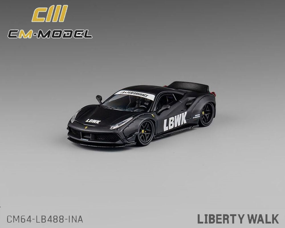 (PRE ORDER) CM MODEL 1/64 LBWK Liberty Walk F488 Widebody Indonesia Exclusive – Matted Black with Carbon – Limited Edition