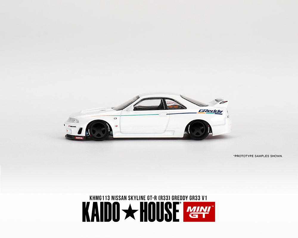 Kaido House x Mini GT 1:64 Nissan Skyline GT-R (R33) GREDDY GR33 V1 - WHITE