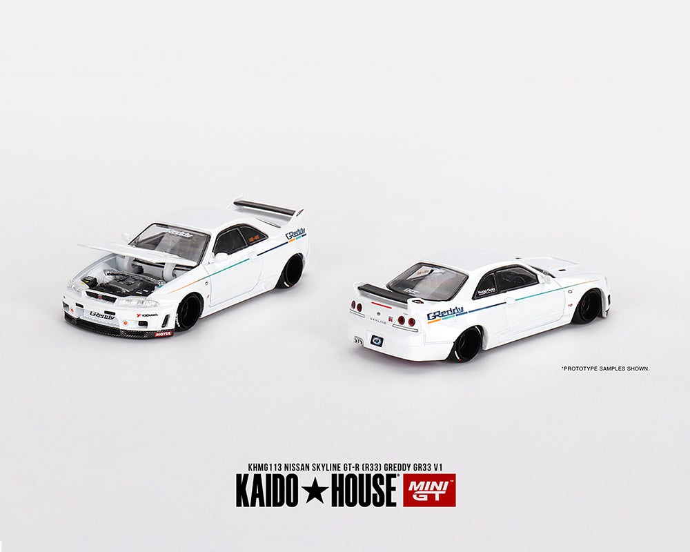 Kaido House x Mini GT 1:64 Nissan Skyline GT-R (R33) GREDDY GR33 V1 - WHITE