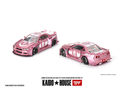 (PRE ORDER) Kaido House x Mini GT 1:64 Nissan Skyline GT-R (R34) Kaido Racing Factory V1 – Pink