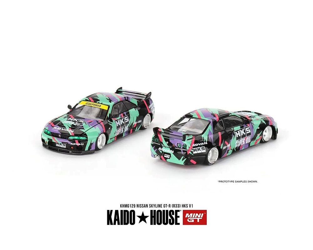 (PRE ORDER) Kaido House x Mini GT 1:64 Nissan Skyline GT-R (R33) HKS V1 – Black Green