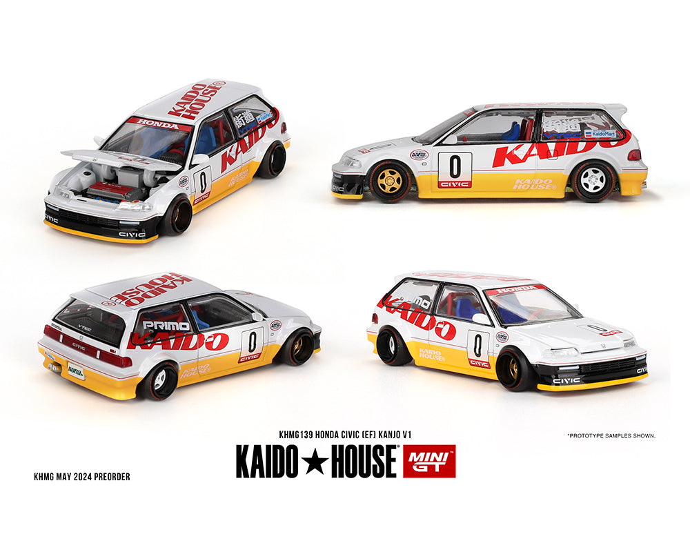 (PRE ORDER) *Kaido House x Mini GT 1:64 Honda Civic (EF) Kanjo V1 – White/Yellow