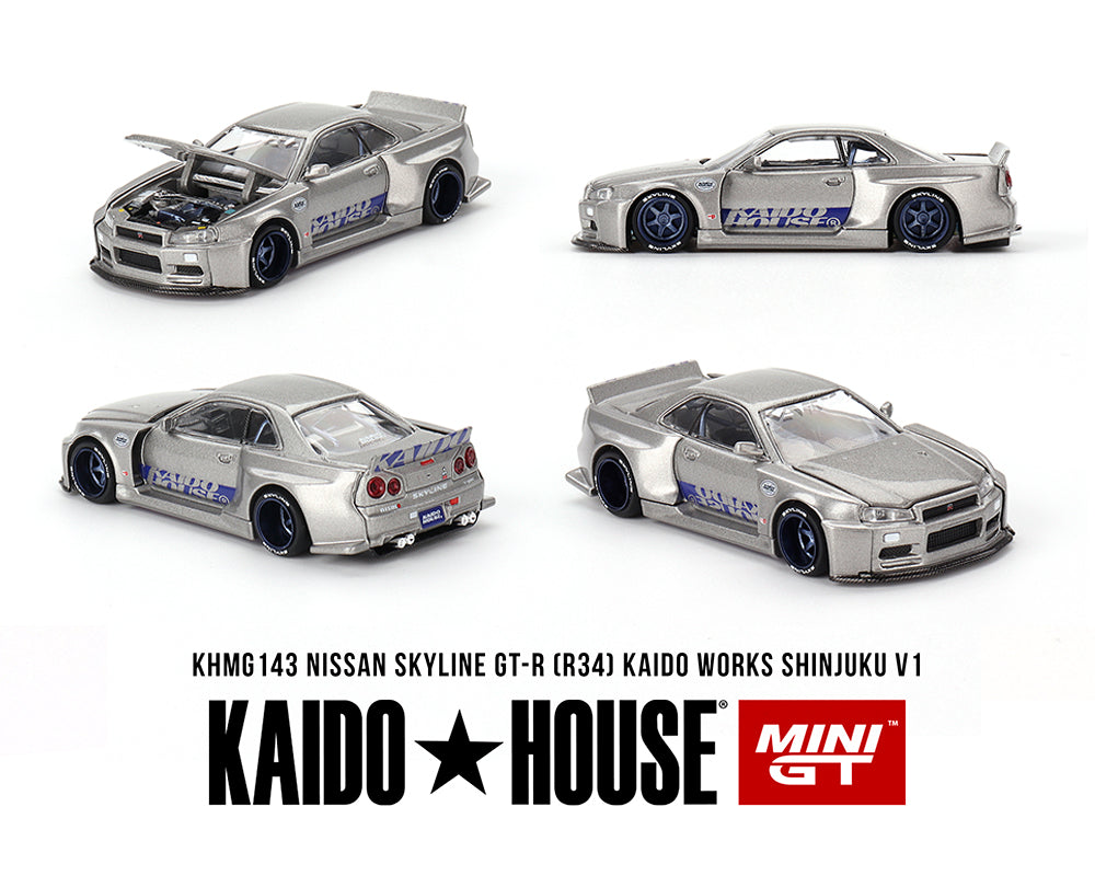 (PRE ORDER) KAIDO HOUSE 1/64 Nissan Skyline GT-R (R34) KAIDO WORKS SHINJUKU V1 - SILVER