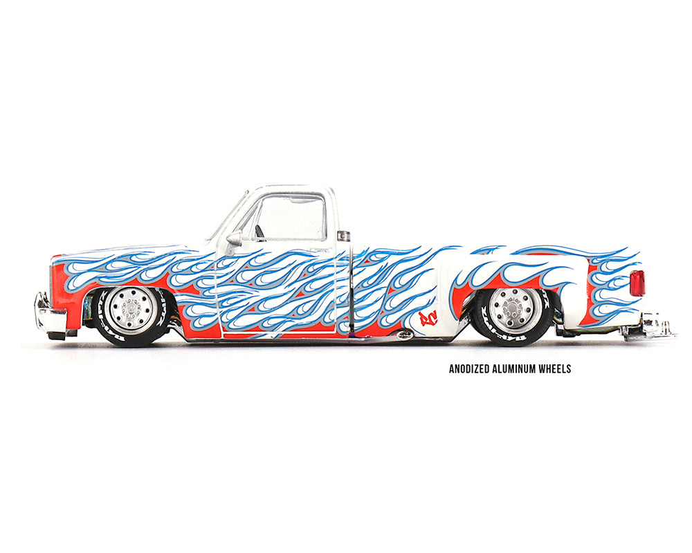 (COMING SOON) Kaido House x Mini GT 1:64 Chevrolet Silverado Dually on Fire V2 – White Flames