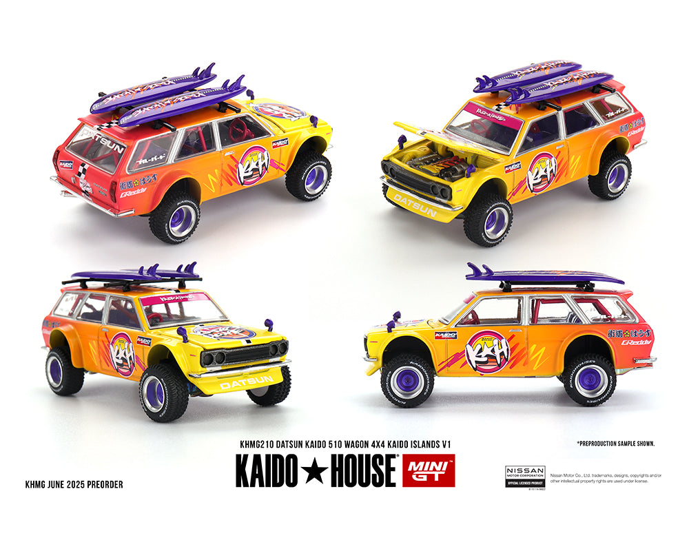 (COMING SOON) Kaido House x Mini GT 1:64 Datsun KAIDO 510 Wagon 4×4 Kaido ISLANDS V1- Orange