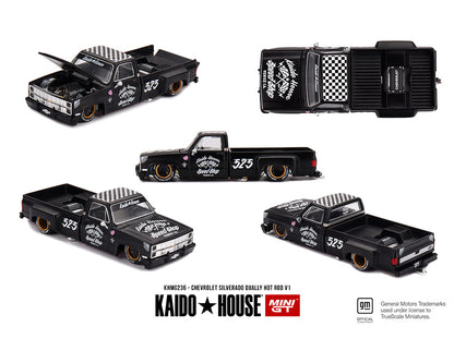 (COMING SOON) Kaido House x Mini GT 1:64 Chevrolet Silverado Dually Hot Rod V1 – Flat Black