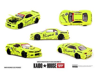 (COMING SOON) Kaido House x Mini GT 1:64 Nissan Skyline GT-R (R34) Kaido Works V4 – Yellow
