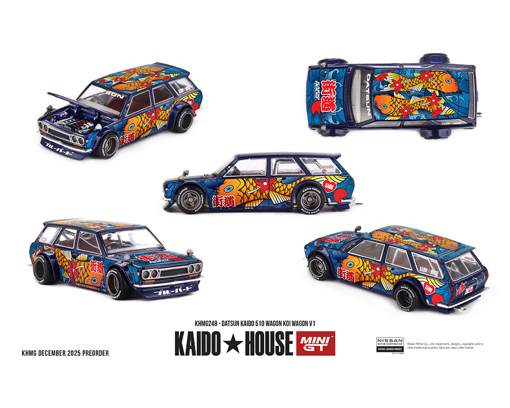 (COMING SOON) Kaido House x Mini GT 1:64 Datsun KAIDO 510 Wagon Koi Wagon V1- Blue