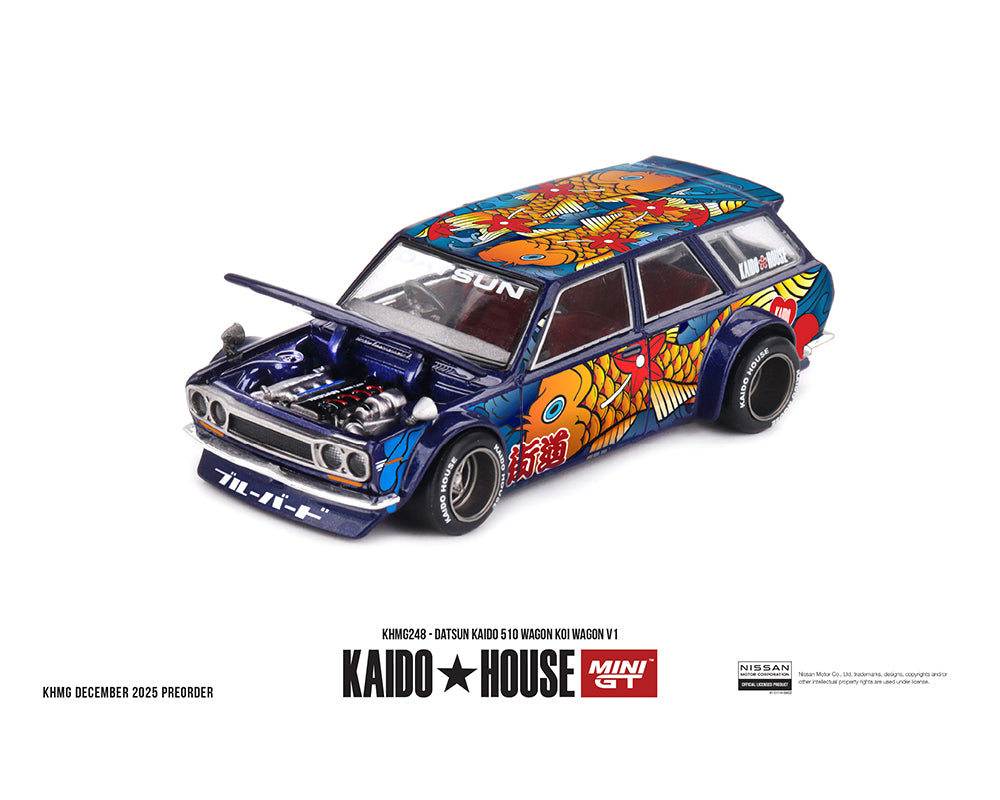 (COMING SOON) Kaido House x Mini GT 1:64 Datsun KAIDO 510 Wagon Koi Wagon V1- Blue