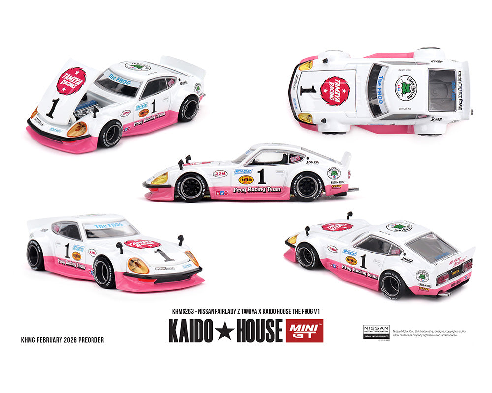 (COMING SOON) Kaido House x Mini GT 1:64 Nissan Fairlady Z Tamiya x Kaido House The Frog V1 – White/Pink