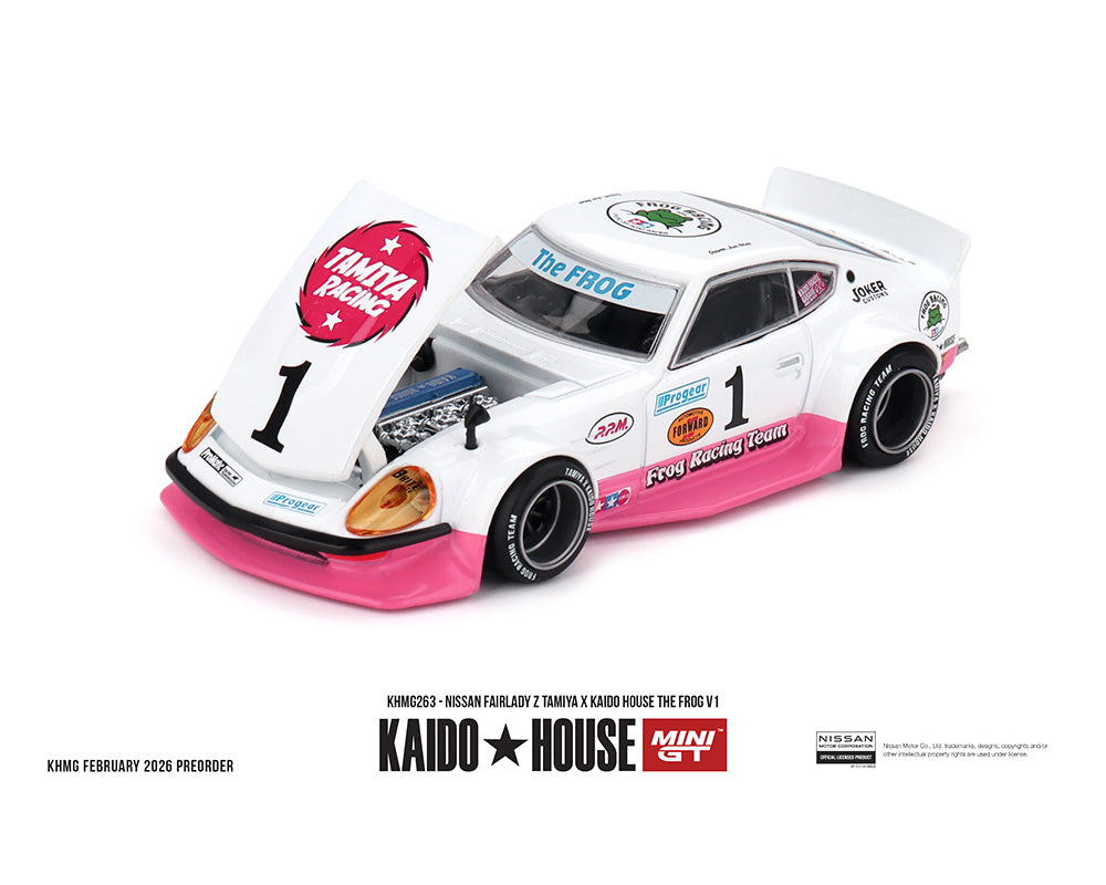 (COMING SOON) Kaido House x Mini GT 1:64 Nissan Fairlady Z Tamiya x Kaido House The Frog V1 – White/Pink