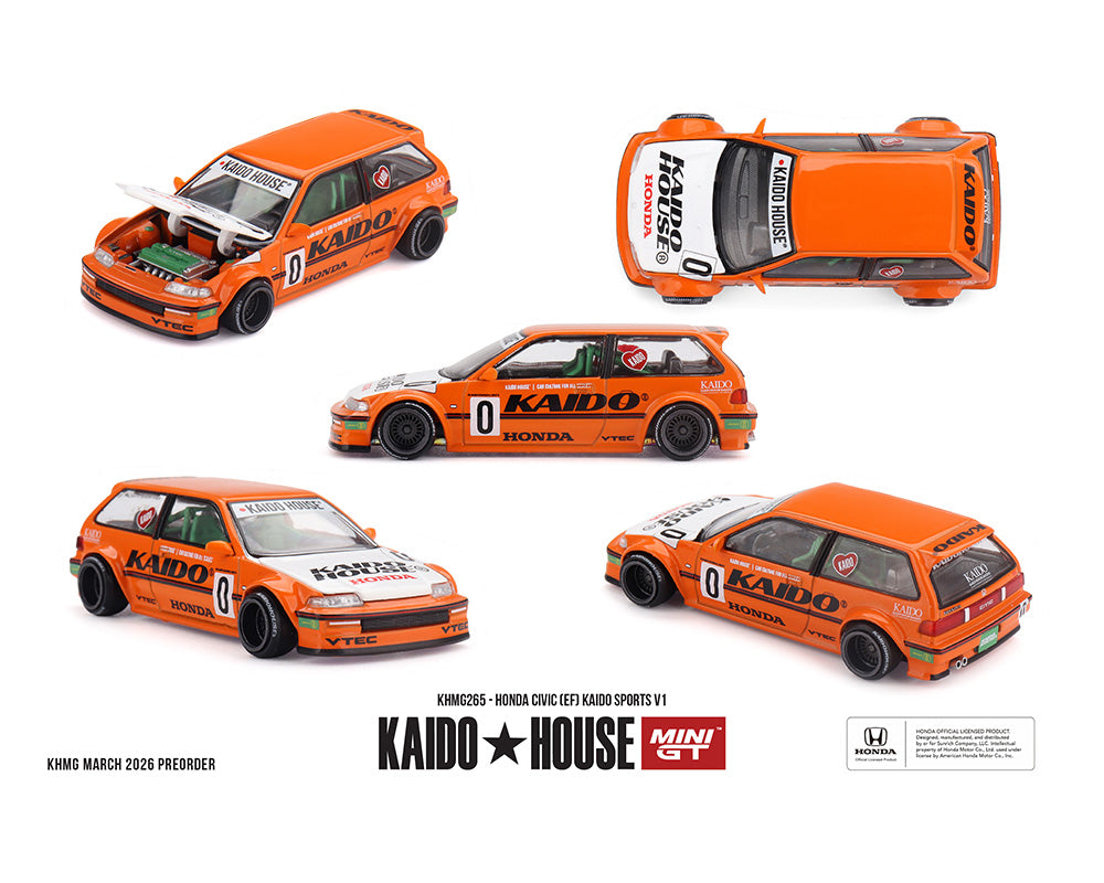 (COMING SOON) Kaido House x Mini GT 1:64 Honda Civic (EF) Kaido Sports V1 – Orange – Limited Edition