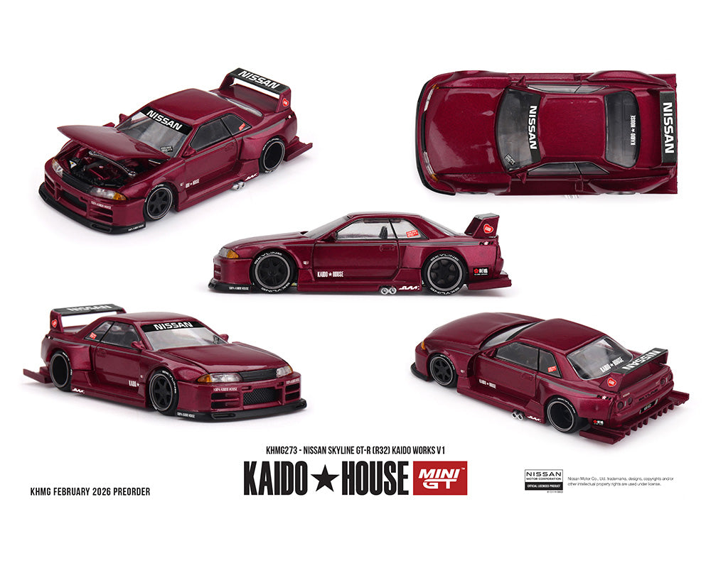 (COMING SOON) Kaido House x Mini GT 1:64 Nissan Skyline GT-R (R32) Kaido Works V1 – Burgundy Red