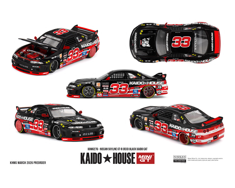 (COMING SOON) Kaido House x Mini GT 1:64 Nissan Skyline GT-R (R33) Black Kaido Cat – Limited Edition