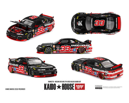 (COMING SOON) Kaido House x Mini GT 1:64 Nissan Skyline GT-R (R33) Black Kaido Cat – Limited Edition