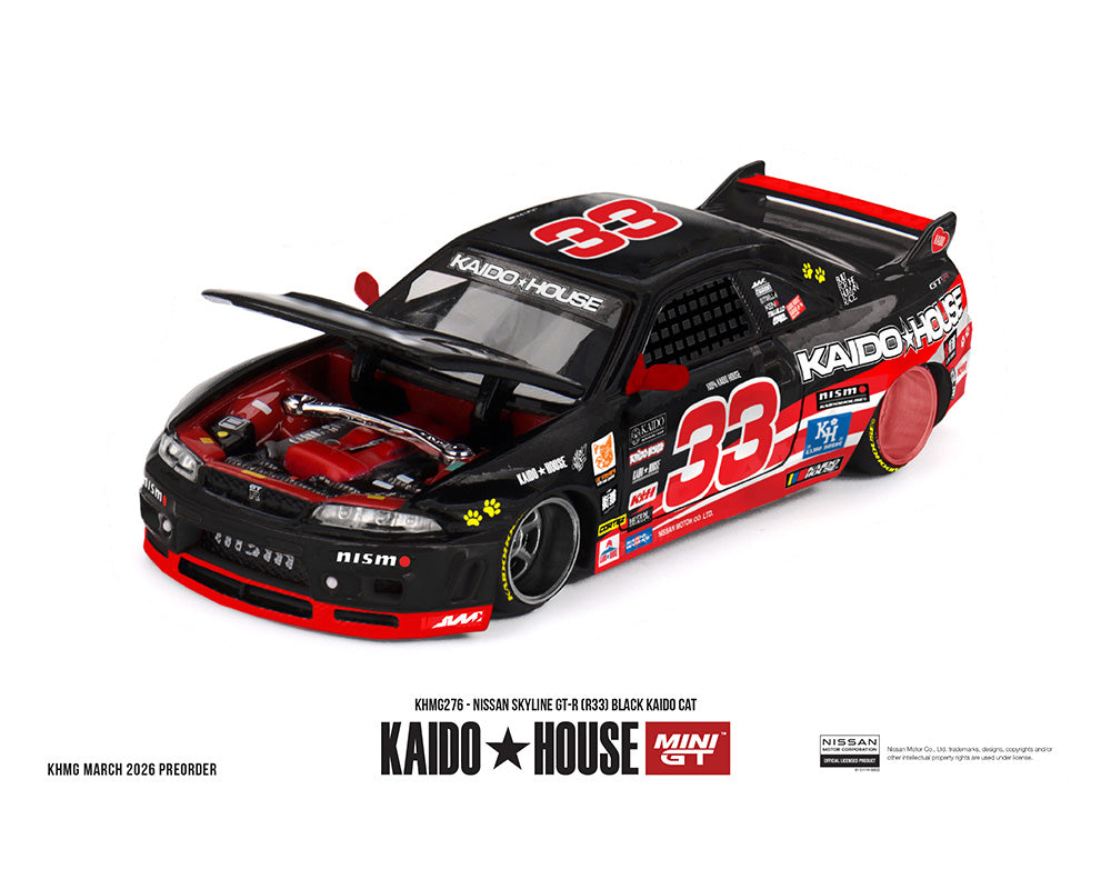 (COMING SOON) Kaido House x Mini GT 1:64 Nissan Skyline GT-R (R33) Black Kaido Cat – Limited Edition