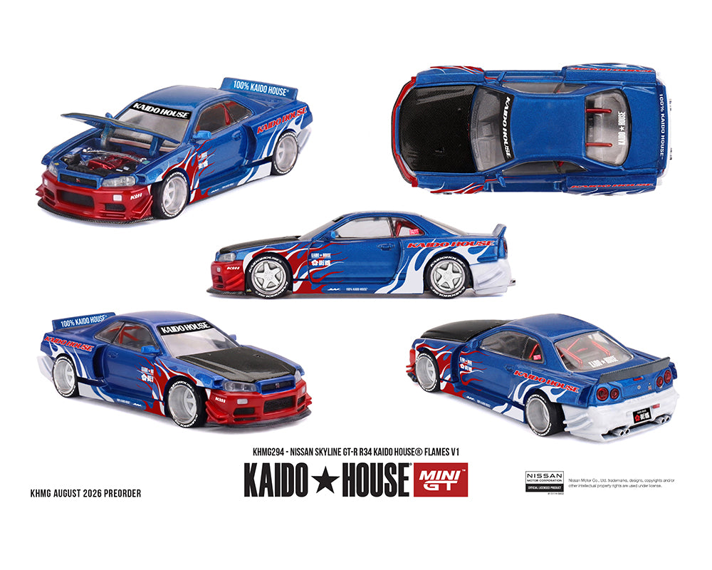 (COMING SOON) Kaido House x Mini GT 1:64 Nissan Skyline GT-R R34 Kaido House Flames V1