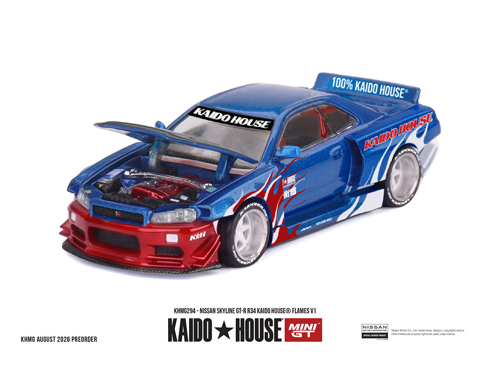 (COMING SOON) Kaido House x Mini GT 1:64 Nissan Skyline GT-R R34 Kaido House Flames V1