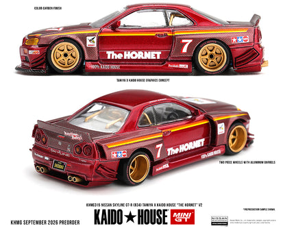 (COMING SOON) Kaido House x Mini GT 1:64 Nissan Skyline GT-R (R34) TAMIYA x KAIDO HOUSE “The Hornet” V2 – M. Red Carbon