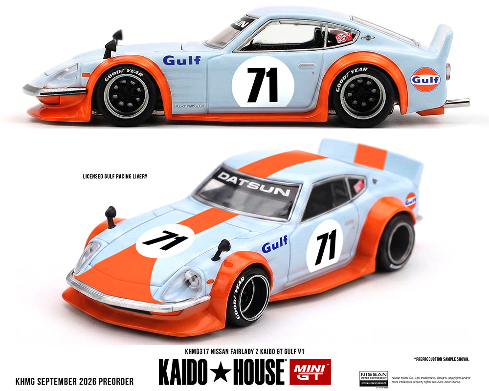 (COMING SOON) Kaido House x Mini GT 1:64 Nissan Fairlady Z Kaido GT GULF V1 – Blue