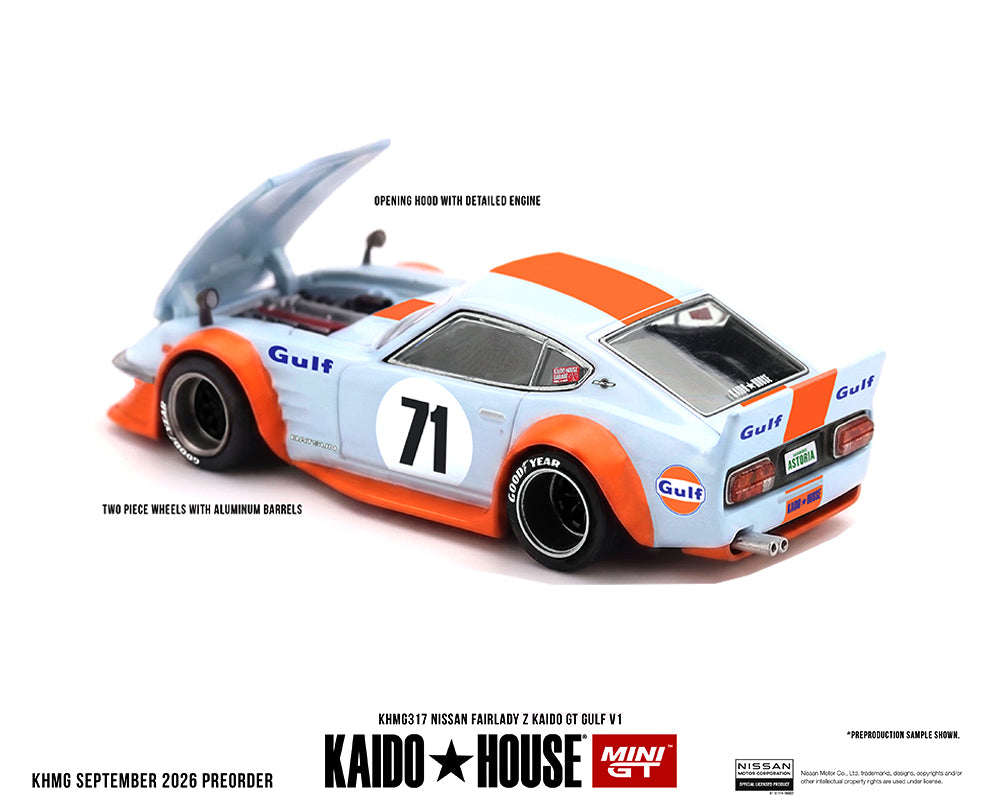 (COMING SOON) Kaido House x Mini GT 1:64 Nissan Fairlady Z Kaido GT GULF V1 – Blue
