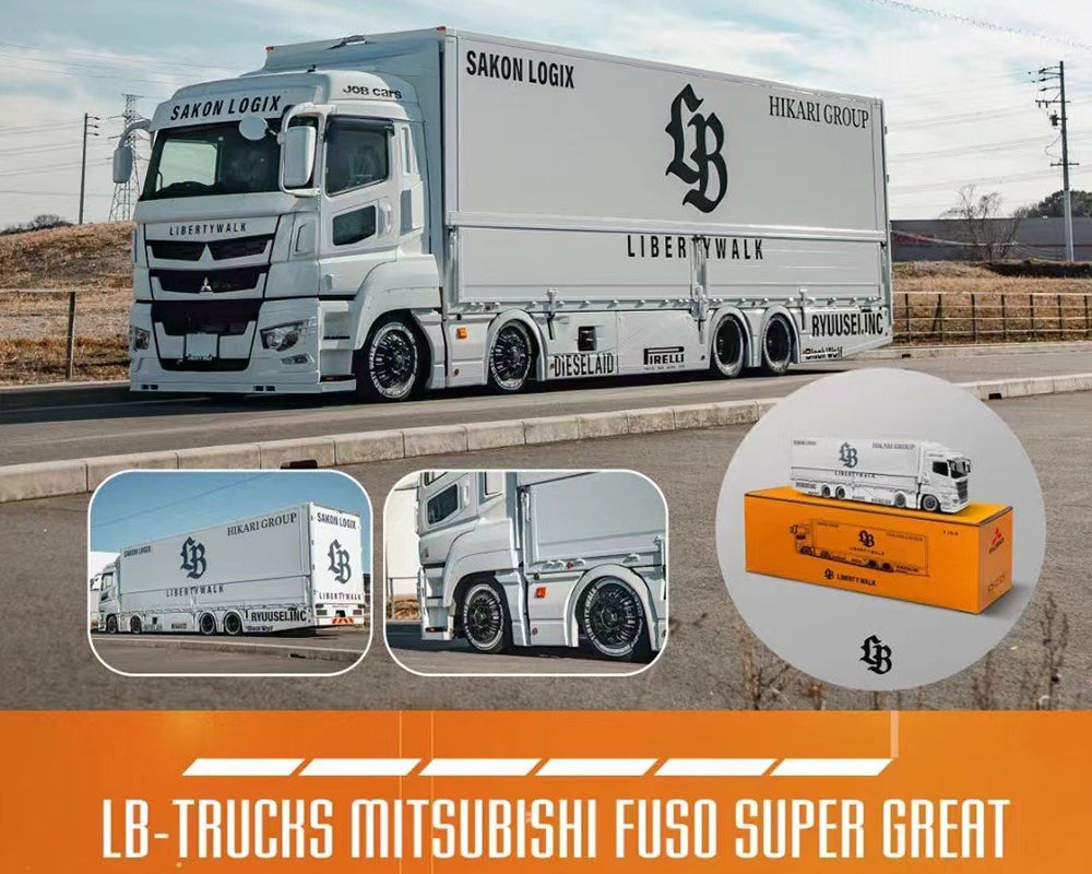 (PRE ORDER) GCD 1/64 Liberty Walk LB-Trucks Mitsubishi Fuso Super Great Transporter Sakon Logix – White