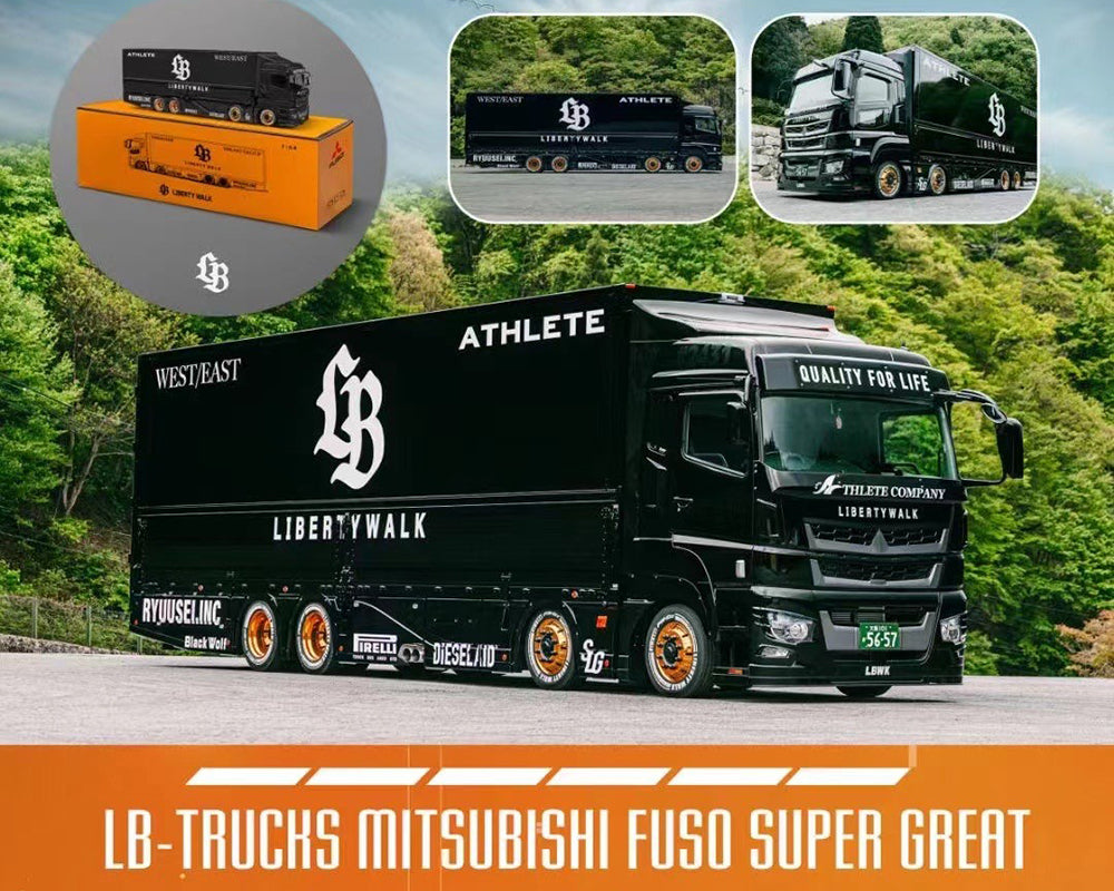 (PRE ORDER) GCD 1/64 Liberty Walk LB-Trucks Mitsubishi Fuso Super Great Transporter Athlete – Black