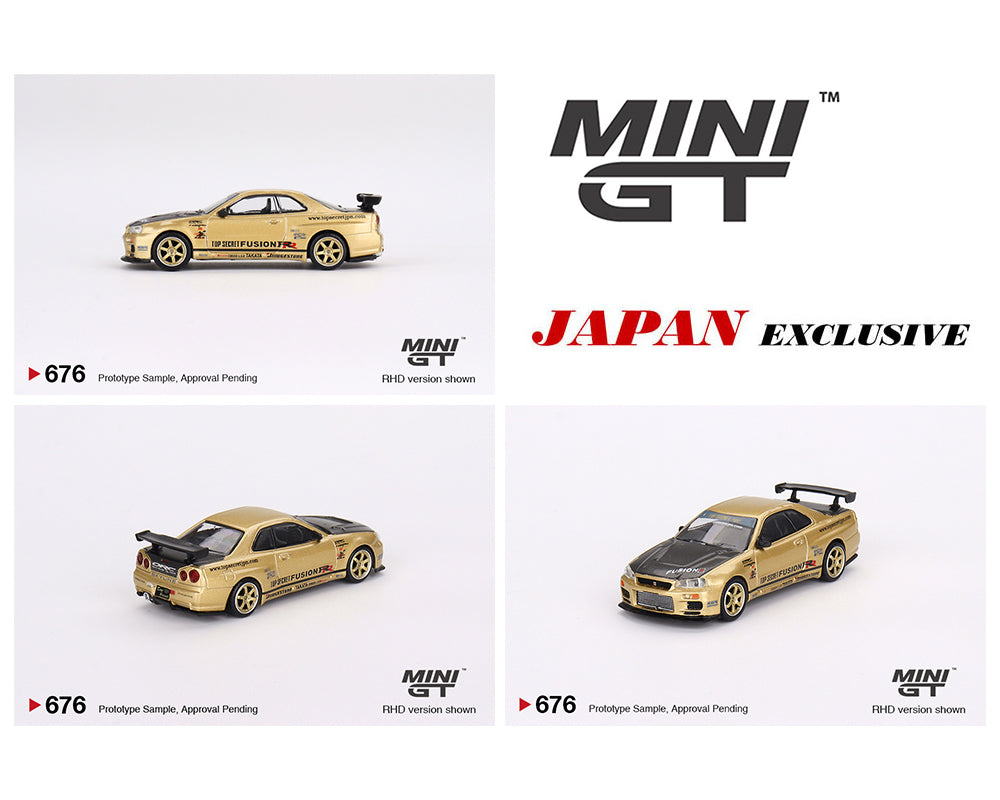 MINI GT 1/64 Nissan Skyline GT-R (R34) Top Secret – Gold – Japan Exclusive