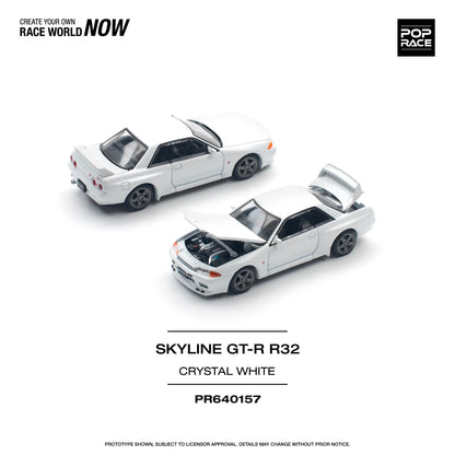 (PRE ORDER) POP RACE 1/64 NISSAN SKYLINE GT-R R32 CRYSTAL WHITE