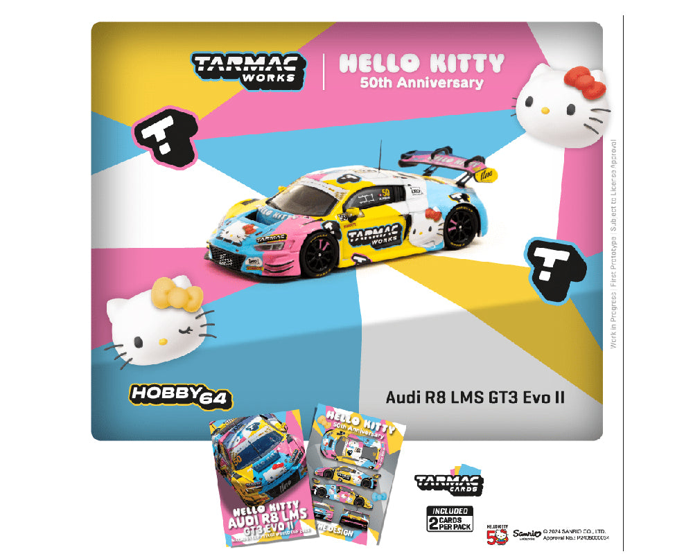 (PRE ORDER) Tarmac Works 1/64 Audi R8 LMS GT3 Evo II Macau GT Cup – FIA GT World Cup 2023 – Race Version Uno Racing Adderly Fong Model Car + Trading Cards Combo Set- Hobby64