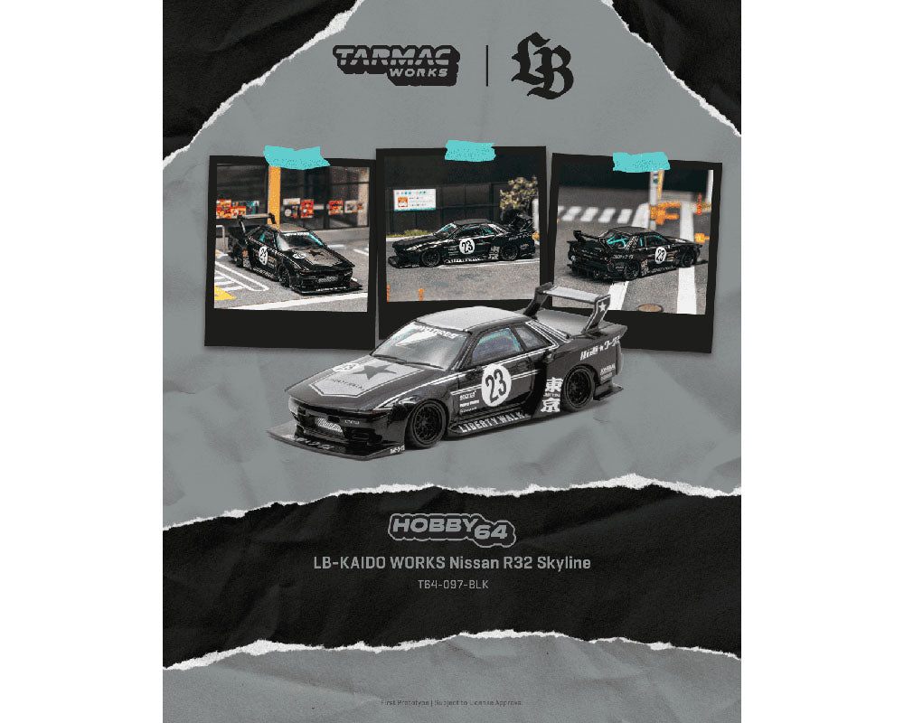 (COMING SOON) Tarmac Works 1:64 LB-KAIDO WORKS Nissan R32 Skyline – Black – Hobby64